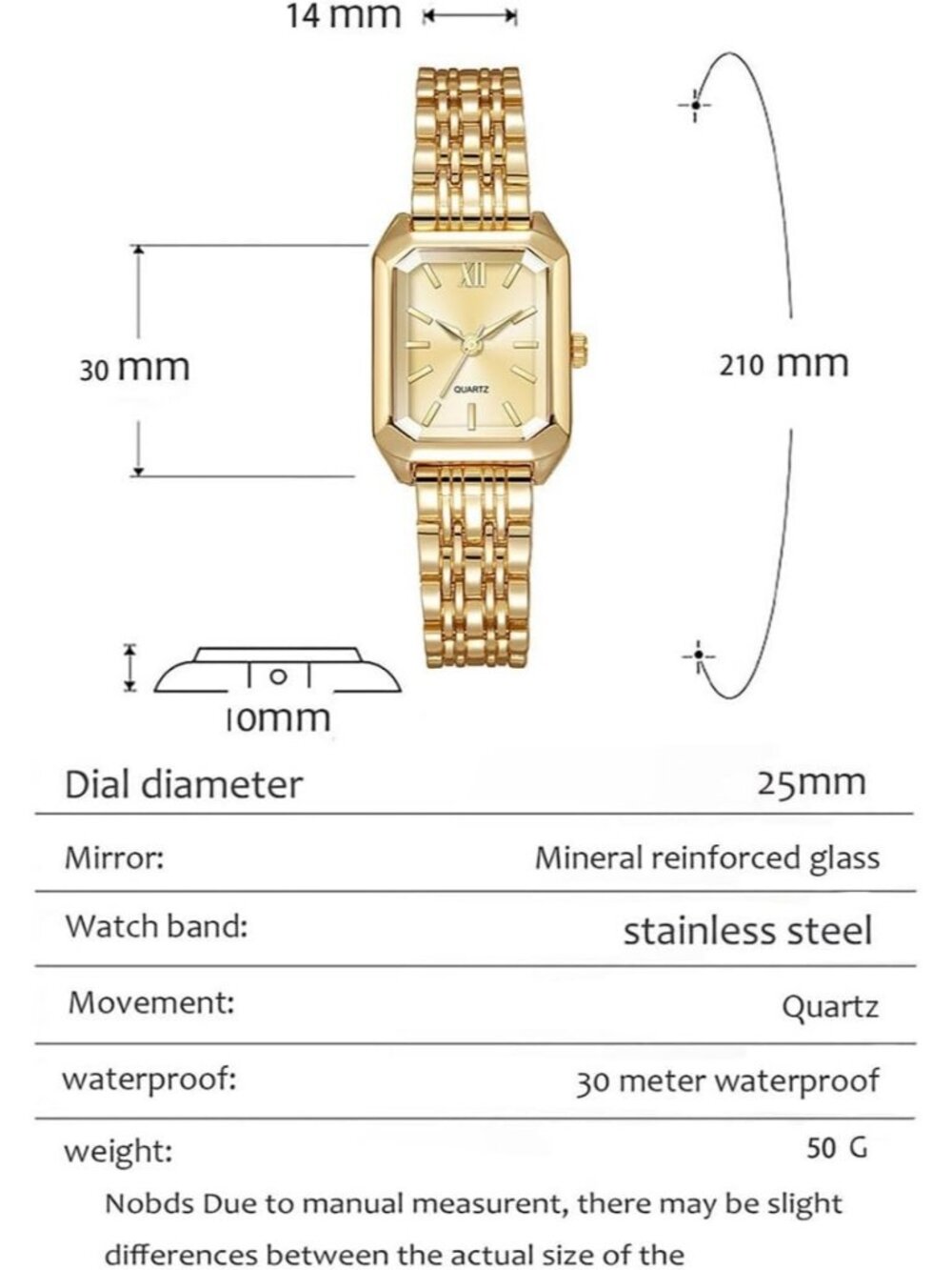 Women's Gold-Black Steel Strap Casual Fashion Simple Square Quartz Wrist Watch - Picture 5 of 6
